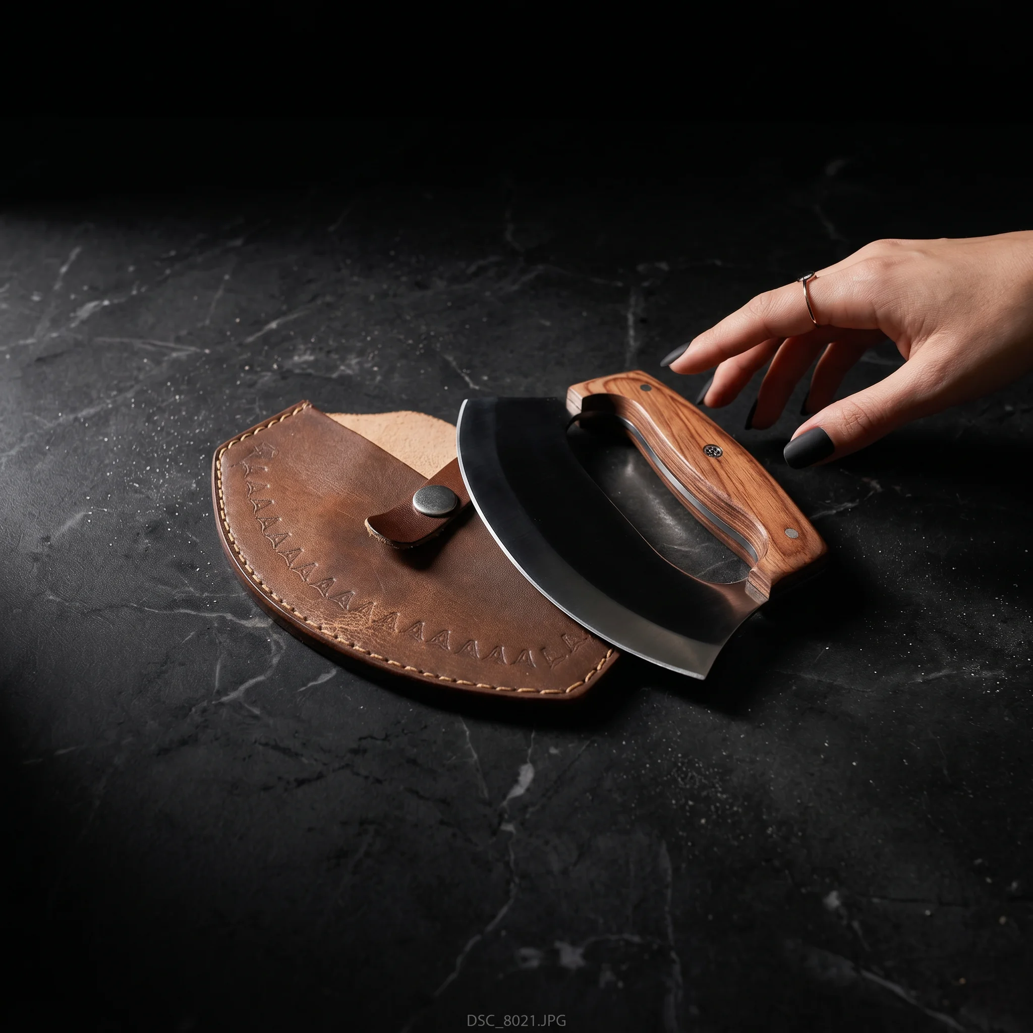 Large Handmade Pizza Cutter – Sass Wood Handle - Image 5