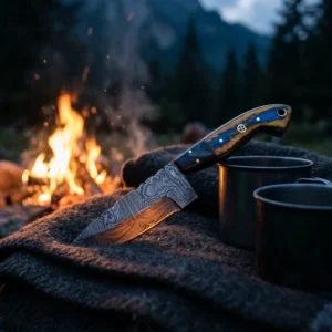 Damascus Skinner Knife – Sass Wood Handle