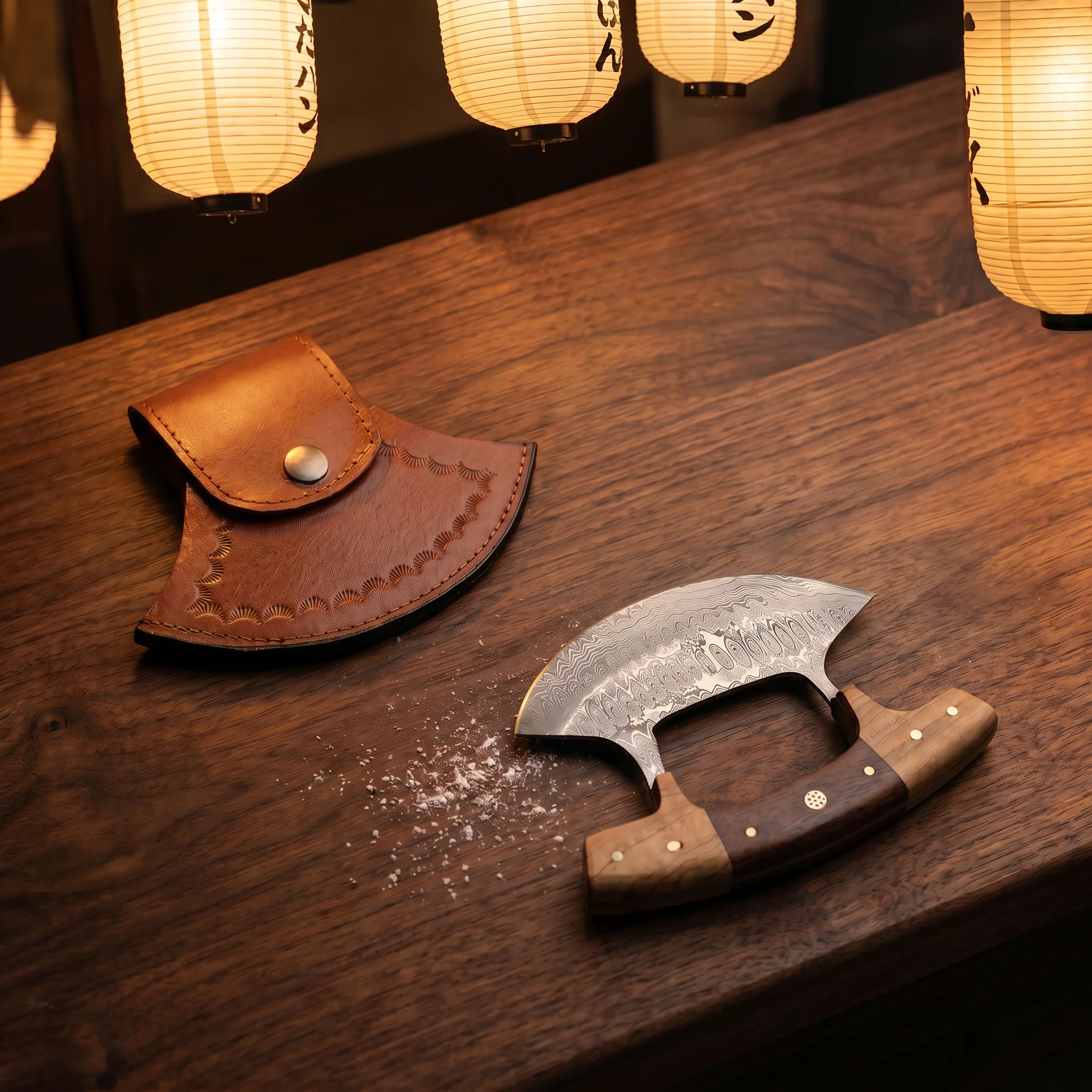 Small Damascus Pizza Cutter – Design 3 - Image 5