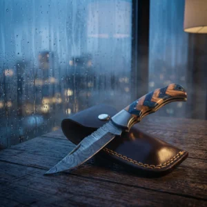 Wood Handle Damascus Folding Knife