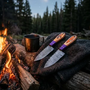 Damascus Skinner Knife Pair – Sass Wood Handle