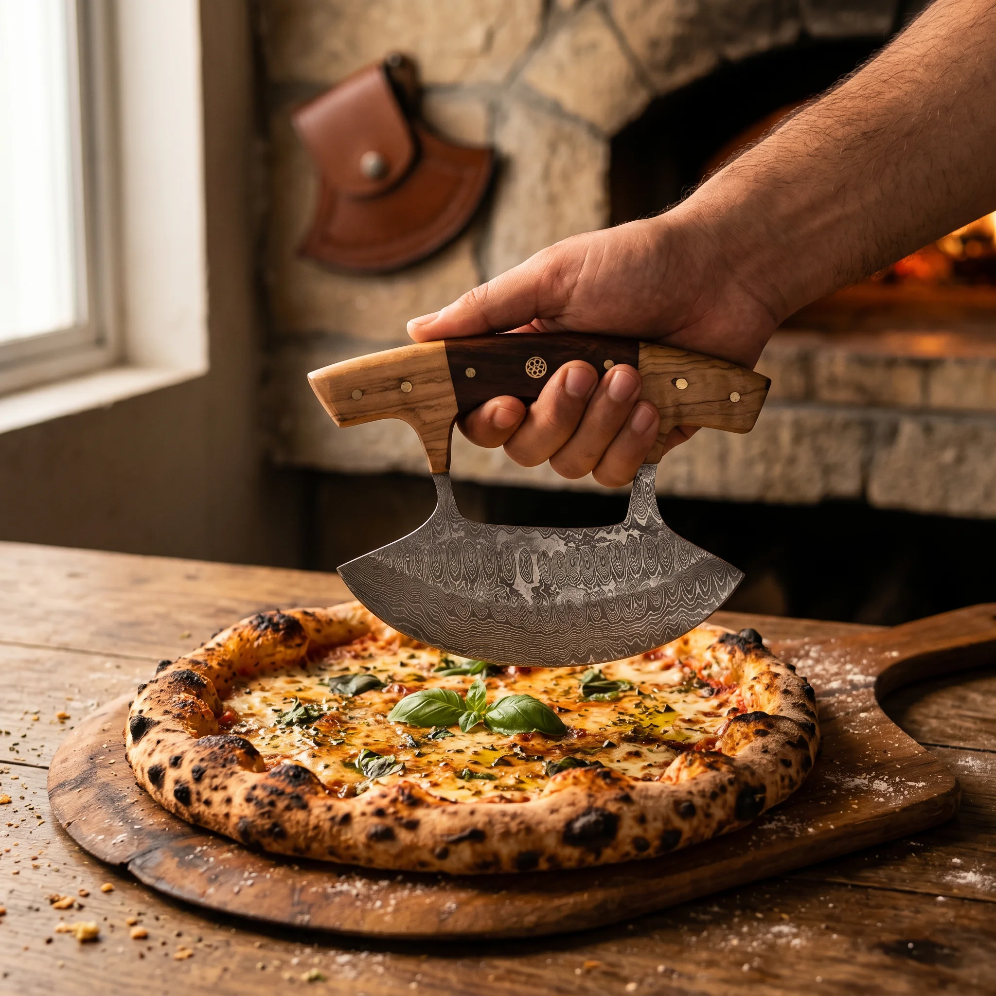 Small Damascus Pizza Cutter – Design 3 - Image 6