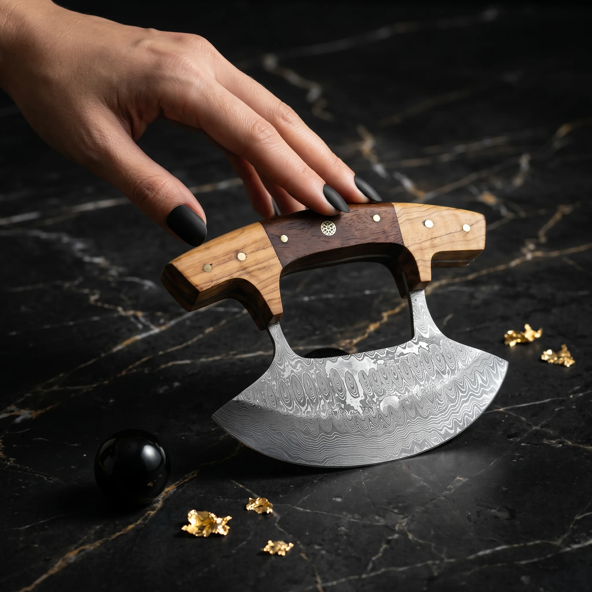 Small Damascus Pizza Cutter – Design 3 - Image 7