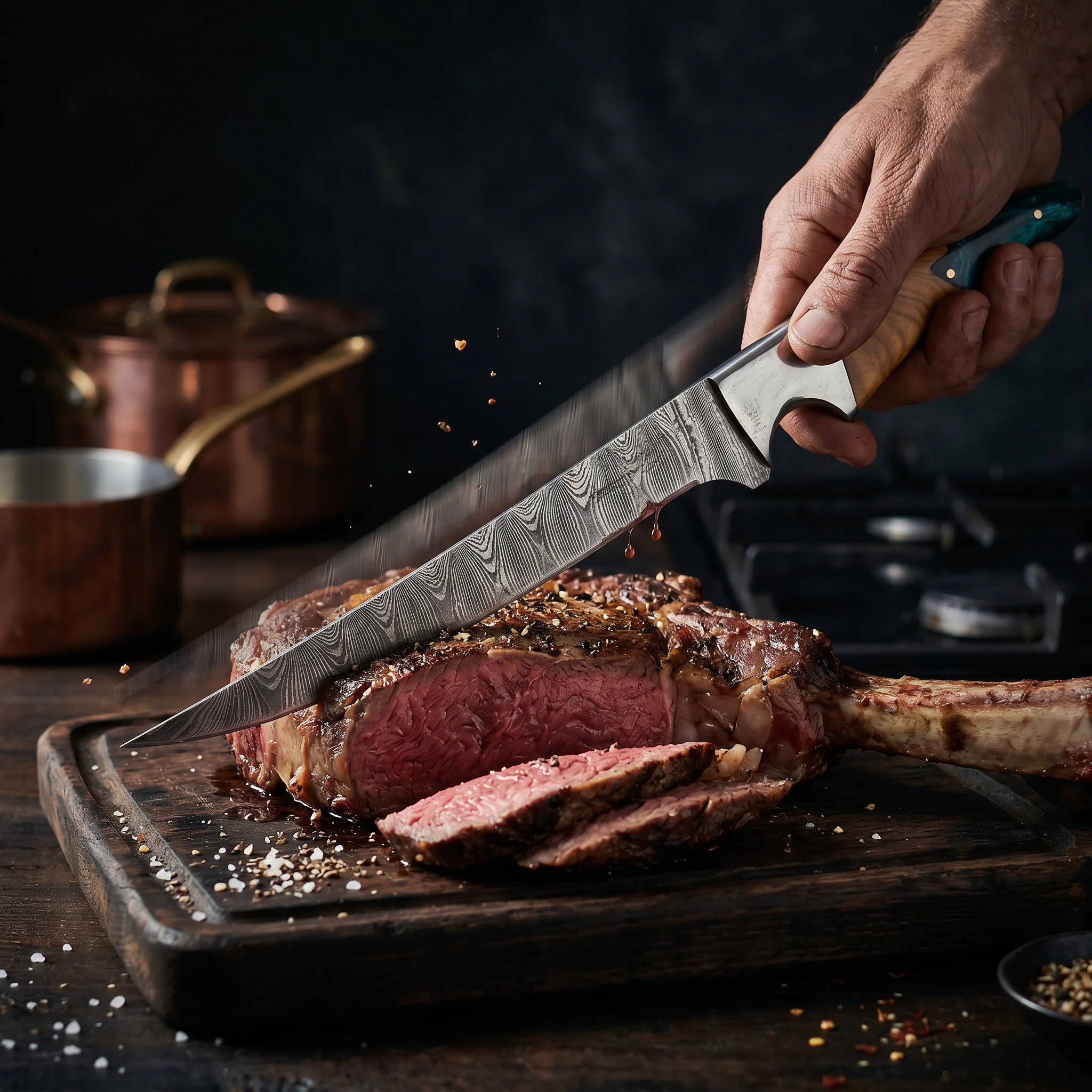 Damascus Fillet Knife – Resin And Sass Wood Handle - Image 6