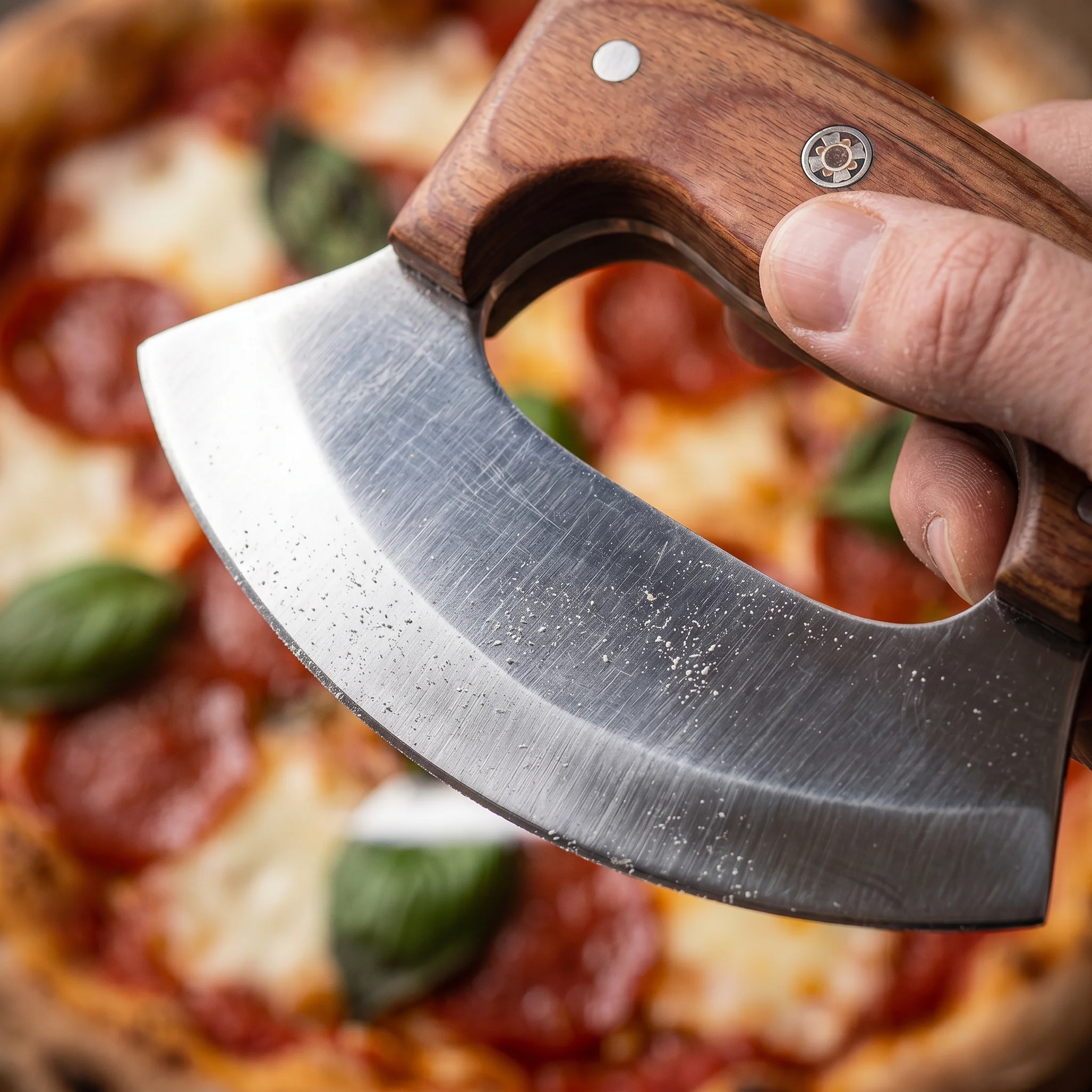 Large Handmade Pizza Cutter – Sass Wood Handle - Image 3