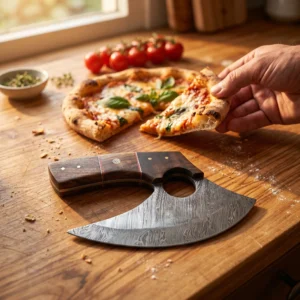 Small Damascus Pizza Cutter – Design 2