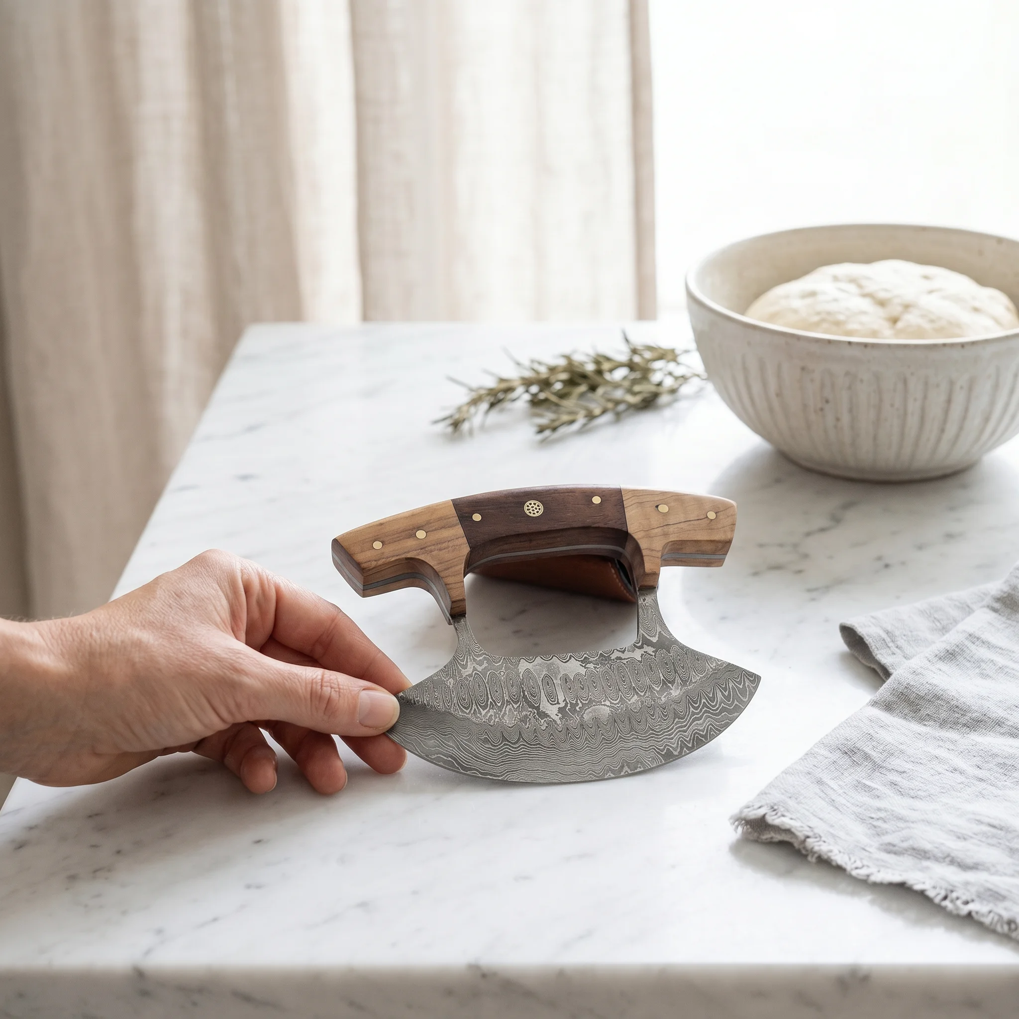 Small Damascus Pizza Cutter – Design 3 - Image 3