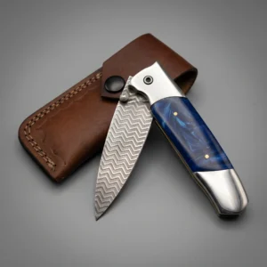 Resin Handle Damascus Folding Knife