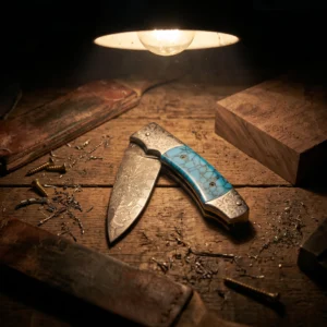 Stone Handle Damascus Folding Knife